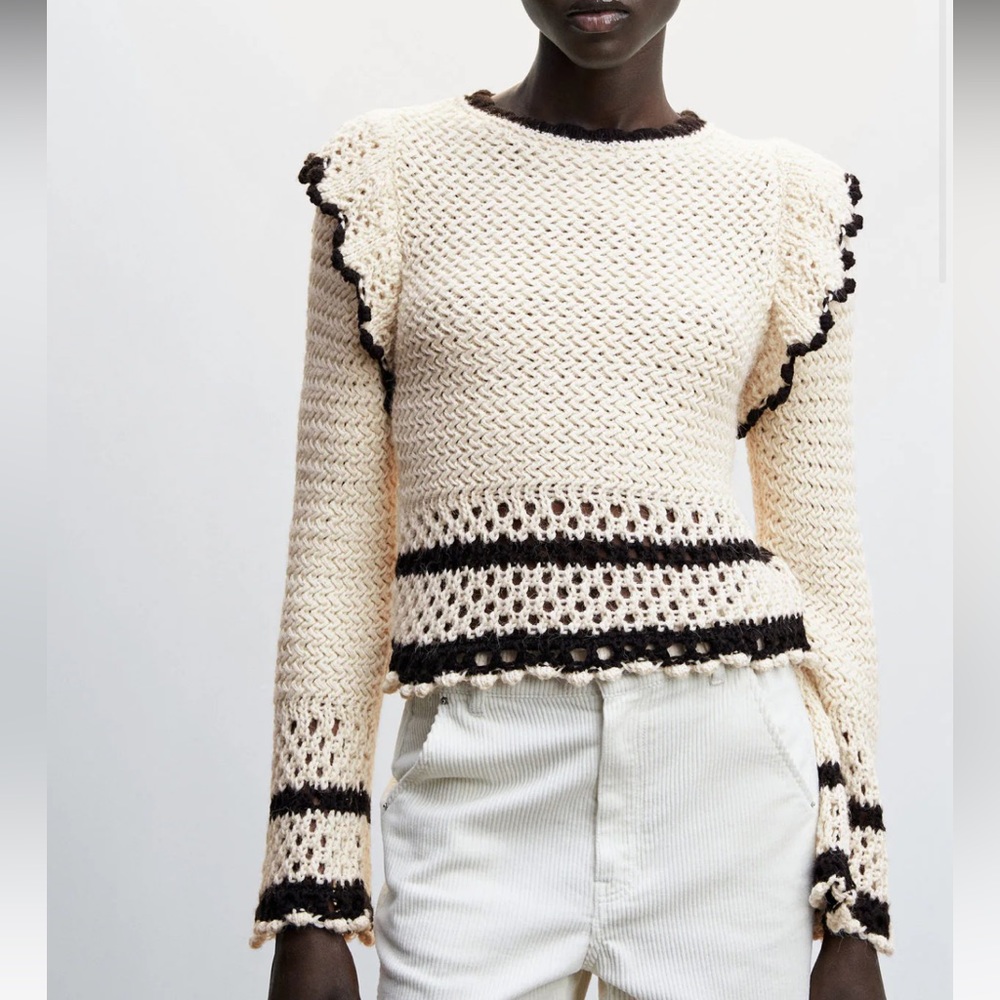 Mango Knit Sweater with open crotchet work size Small